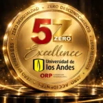 Sello Excellence 5Z de la Universidad de los Andes, otorgado por la Fundación Internacional ORP, en una composición dorada.